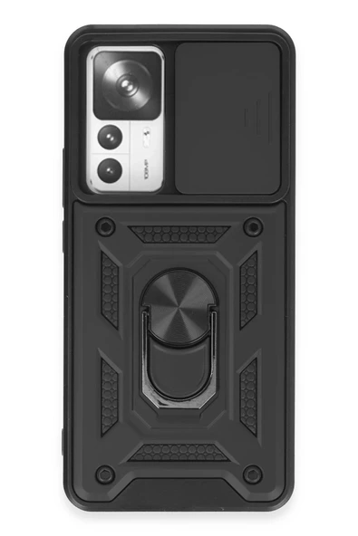 Xiaomi Mi 12T Pro Kılıf Pars Lens Yüzüklü Silikon - Siyah - 1