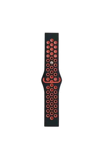 Watch 20mm Spor Delikli Kordon - Siyah-Kırmızı - 2