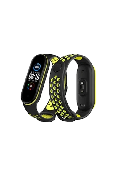 Xiaomi Mi Band 7 Spor Delikli Kordon - Siyah-Yeşil - 1