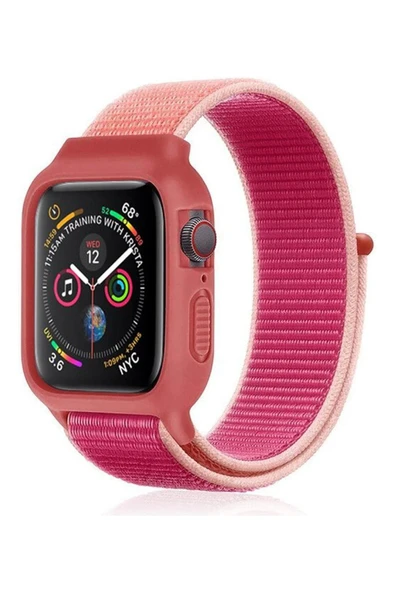 Apple Watch 42mm Hasırlı Cırtcırtlı Kasalı Kordon - Mor - 1