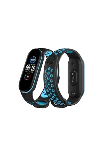 Xiaomi Mi Band 6 Spor Delikli Kordon - Siyah-Mavi - 1