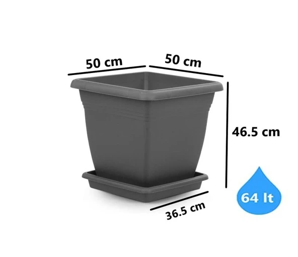 Omnipazar SO-VK05 Villa Kare Tabaklı Saksı Takımı 64 lt Antrasit 3 Adet - Resim 2