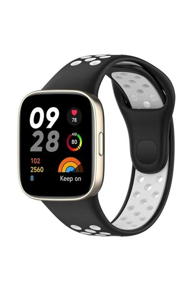 Xiaomi Redmi Watch 3 Spor Delikli Kordon - Siyah-Beyaz - 1