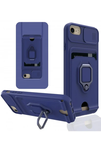 iPhone 7 Kılıf Zuma Kartvizitli Yüzüklü Silikon - Lacivert - 1