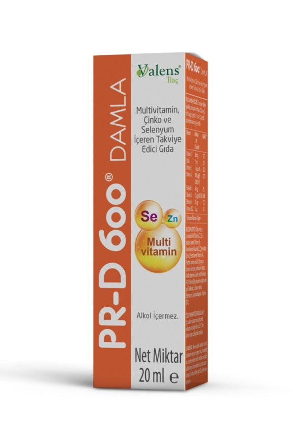 PR-D 600 Damla Multivitamin, Çinko ve Selenyum İçeren Takviye Edici Gıda 20 ml