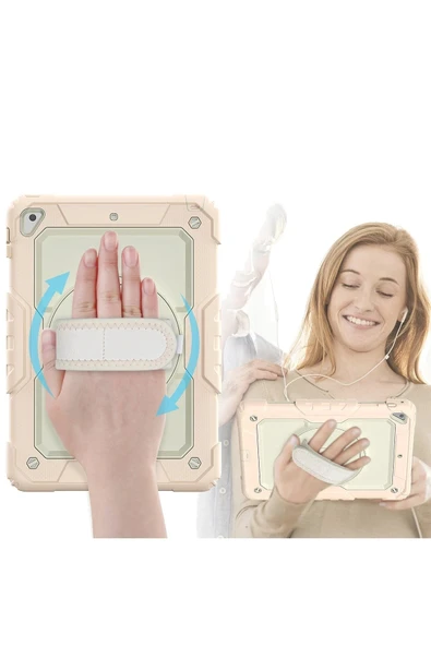 iPad 5 Air 9.7 Kılıf Strap New Tablet Kapak - Pembe - 2