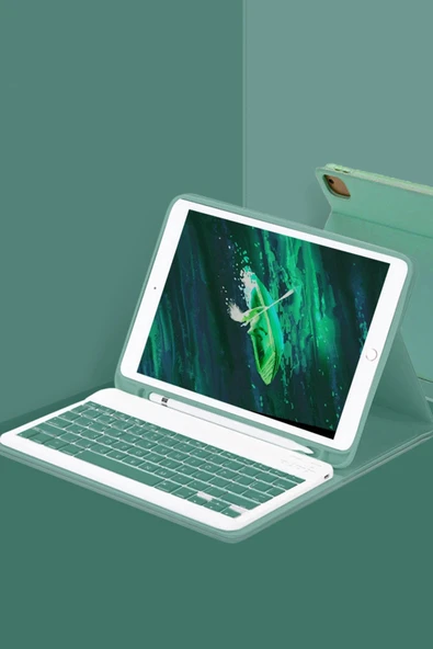 iPad Pro 11 (2024) Kılıf KC01 Smart Klavyeli Tablet Kılıfı - Koyu Yeşil - 1
