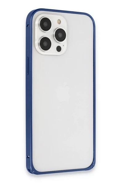 iPhone 15 Pro Metal Bumper Mat Kapak - Lacivert - 3