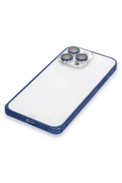 iPhone 15 Pro Metal Bumper Mat Kapak - Lacivert - 5