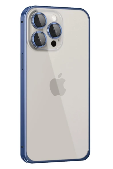 iPhone 15 Pro Metal Bumper Mat Kapak - Lacivert - 1