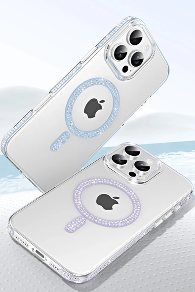 Apple iPhone 15 Move Taşlı Magsafe Kapak - Lila - 3