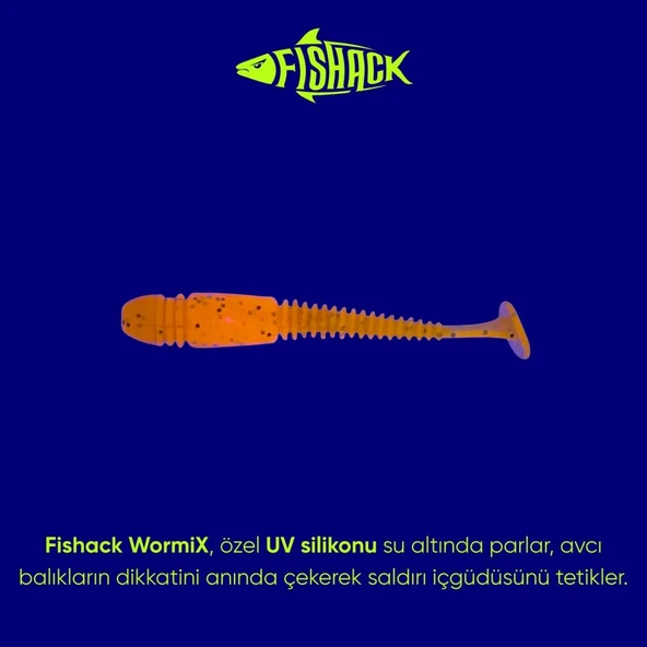 Silikon Kurt Yem - 1,1g 55mm - Fishack Wormix - 1 Adet - UV - Turuncu - Karides Kokulu - Resim 2