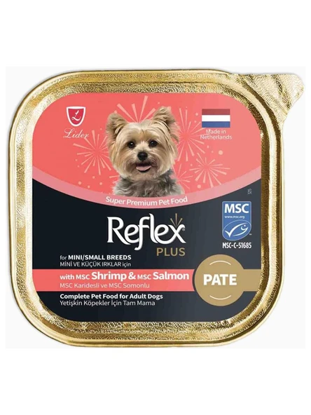 Reflex Plus Pate Karidesli ve Somonlu Küçük Irk Köpek Yaş Maması 85gr 22 adet ürün görseli 1