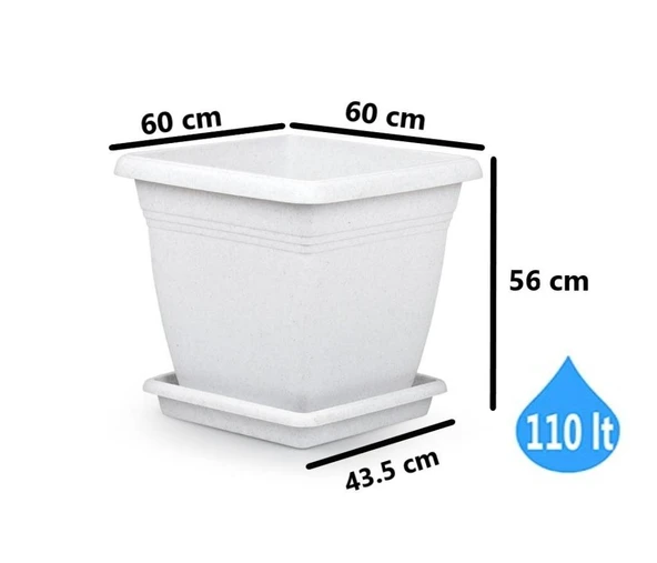 Omnipazar SO-VK06 Villa Kare Tabaklı Saksı Takımı 110 lt Kirli Beyaz 3 Adet - Resim 2