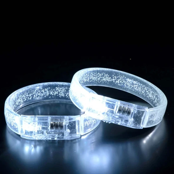 Beyaz-Gümüş Led Işıklı Baskı Yapılabilen Pilli Bileklik Bilezik 1,5 cm Genişlik (5047) - 5