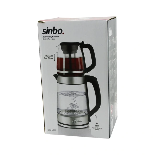 CAM ELEKTRİKLİ ÇAY SETİ ÇAYCI 2LT+1.2LT 1500W MAVİ LEDLİ 360 DERECE ÇELİK SÜZGEÇ KROM KAPLAMA (5047)