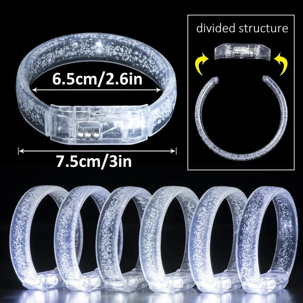 Beyaz-Gümüş Led Işıklı Baskı Yapılabilen Pilli Bileklik Bilezik 1,5 cm Genişlik (5047) - 4