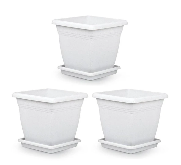 Omnipazar SO-VK06 Villa Kare Tabaklı Saksı Takımı 110 lt Kirli Beyaz 3 Adet ürün görseli