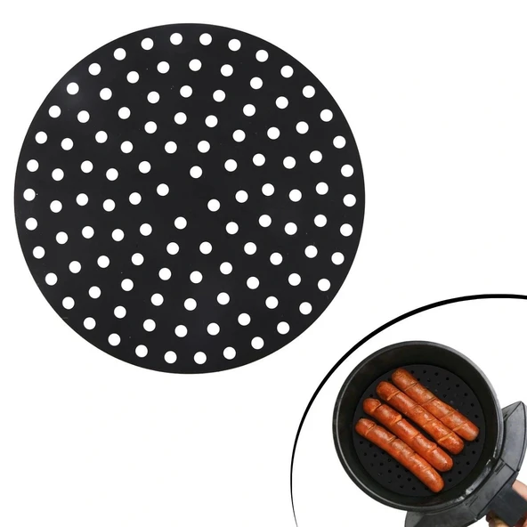 Siyah Isıya Dayanıklı Yıkanılabilir Silikon Fırın Ve Airfryer Yuvarlak Model Pişirme Matı 23 Cm (5047) - 1