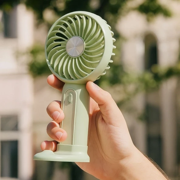 Masa Üstü Standlı USB ile Şarj Olabilen 3 Ayarlı Fan Modlu Çanta Tipi El Fanı (5047) - 2