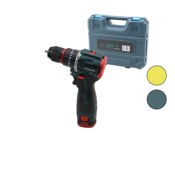 KÖMÜRSÜZ SARI VEYA  MAVİ RENK ŞARJLI DARBELİ MATKAP - UÇ SETİ 1550 RPM24V - 5.0 Ah2-BATARYA (5047)