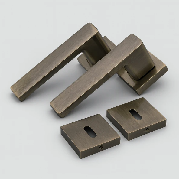 İnox Titanyum Oda Tipi Kapı Kolu Rozetli Sağ Sol Uygun Modern İç Kapı Kilitli 1 Takım - Resim 4