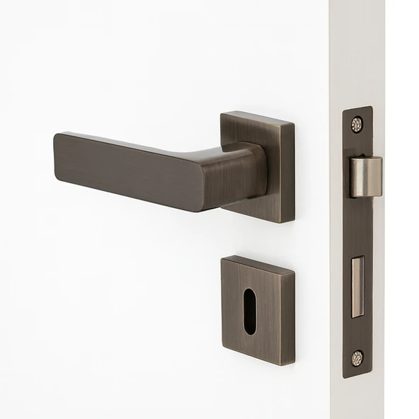 İnox Titanyum Oda Tipi Kapı Kolu Rozetli Sağ Sol Uygun Modern İç Kapı Kilitli 1 Takım ürün görseli