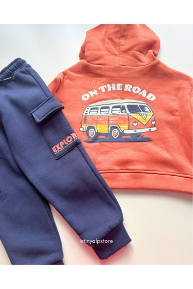 TinyAlp Kışlık Şardonlu Baskılı 2'li Kapüşonlu Erkek Çocuk Takım - 4