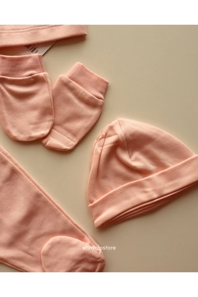 TinyAlp Soft Naturel Kumaş Yumuşacık Pamuk Tasarım İşleme Desenli Yenidoğan Kız Bebek 5'li Takım - 5