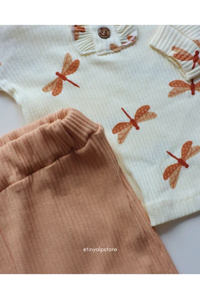 Necix's Pamuklu Rahat Kumaş Tasarım Yusufçuk Desenli Kız Bebek 2'li Alt Üst Takım - 5