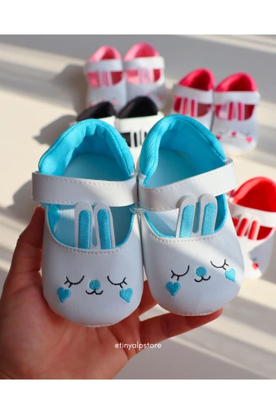 TinyAlp Tavşan Kulaklı Soft Renkli Tasarım Işleme Desenli Yumuşacık Taban Kız Bebek Ayakkabı - 3