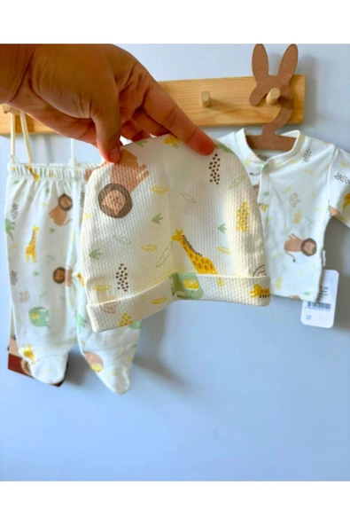 TinyAlp Safari Desenli Erkek Bebek Hastane Çıkışı Takım 5'li - 5