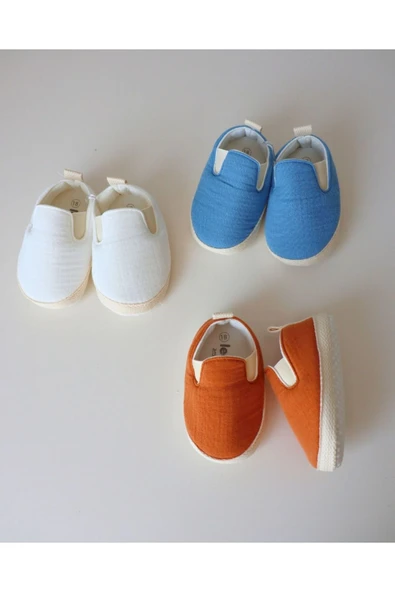 TinyAlp Yazlık Müslin Kumaş Naturel Soft Renkler Tasarım Bebek Ayakkabısı - 5