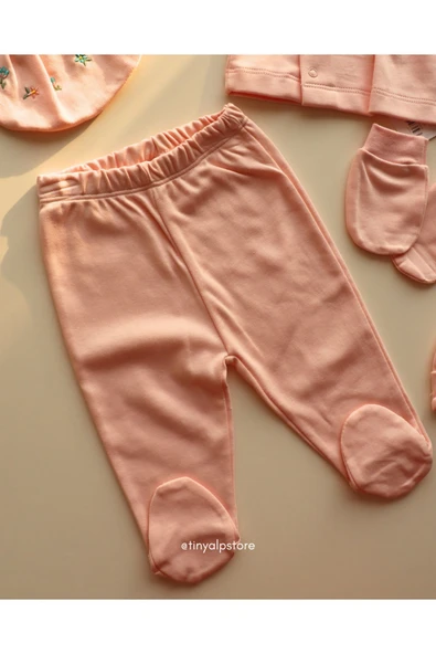 TinyAlp Soft Naturel Kumaş Yumuşacık Pamuk Tasarım İşleme Desenli Yenidoğan Kız Bebek 5'li Takım - 2