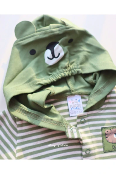 TinyAlp Basic Tasarım Desen Soft Renkli Çizgili Rahat Kumaş Zıbın ve Kapşon 3'lü Erkek Bebek Takım - 9