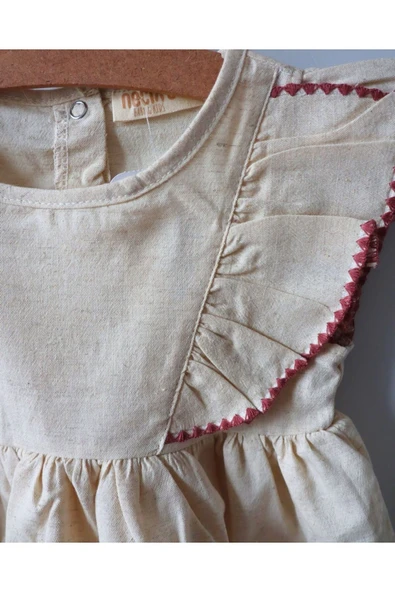 TinyAlp Soft Renk Yumuşacık Keten Kumaş Tasarım Kız Bebek Elbise - 4