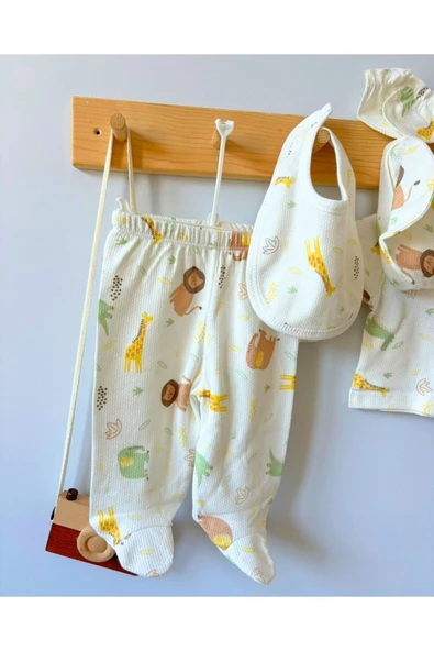 TinyAlp Safari Desenli Erkek Bebek Hastane Çıkışı Takım 5'li - 2