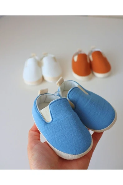 TinyAlp Yazlık Müslin Kumaş Naturel Soft Renkler Tasarım Bebek Ayakkabısı - 6
