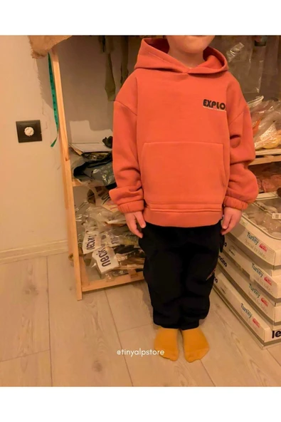 TinyAlp Kışlık Şardonlu Baskılı 2'li Kapüşonlu Erkek Çocuk Takım - 2