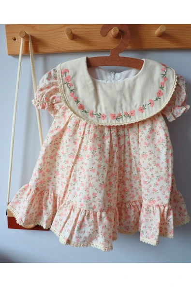 TinyAlp Çıtır Çiçek Desenli Vintage Astarlı ve Tütülü Kız Bebek Elbisesi - 9