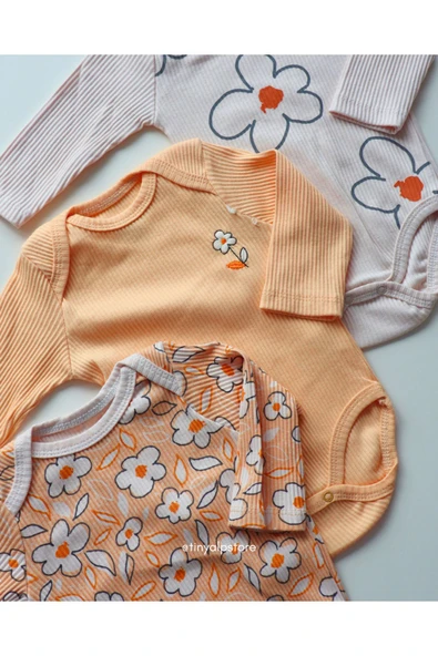 Necix's Pamuklu Rahat Sevimli Çiçek Tasarım Desenli Patikli Alt Üst Kız Bebek 3'lü Zıbın Takımı - 7