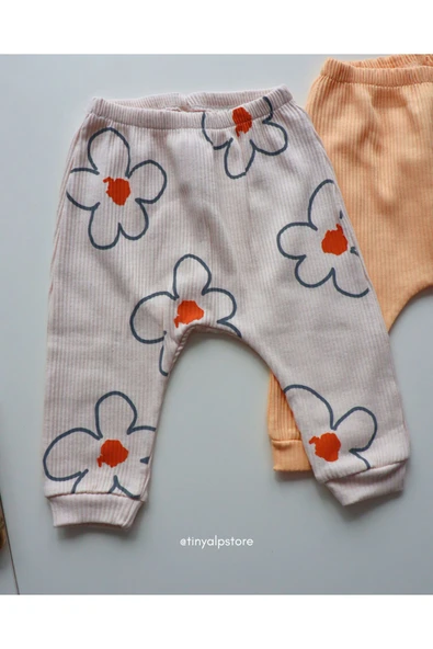 Necix's Pamuklu Rahat Sevimli Çiçek Tasarım Desenli Patikli Alt Üst Kız Bebek 3'lü Zıbın Takımı - 2