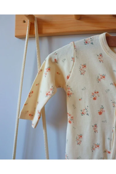 TinyAlp Çtırı Çiçek Desenli Natrel Kumaş Kız Bebek Tulumu - 4