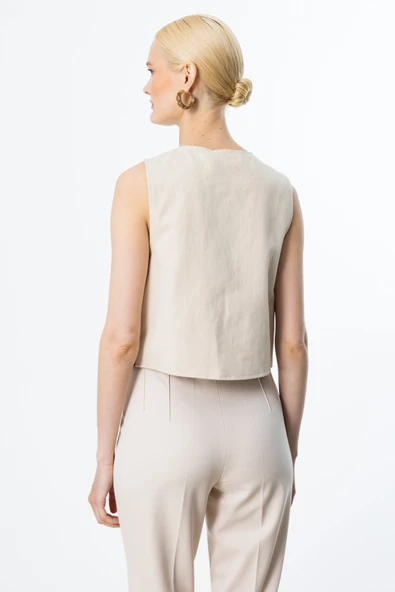 On İşlemeli Boncuklu Pamuk Yelek - 7