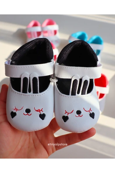 TinyAlp Bayramlık Tavşan Kulaklı Soft Renkli Tasarım Işleme Desenli Yumuşacık Taban Kız Bebek Ayakkabı - 6