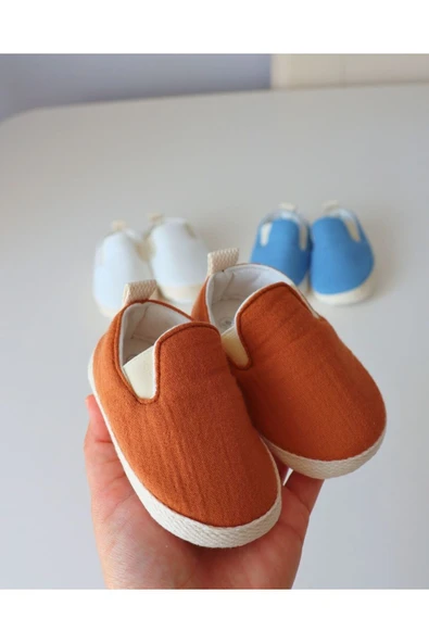 TinyAlp Yazlık Müslin Kumaş Naturel Soft Renkler Tasarım Bebek Ayakkabısı