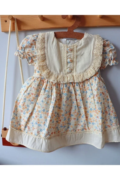 TinyAlp Çıtır Çiçek Desenli Vintage Astarlı ve Tütülü Kız Bebek Elbisesi - 3