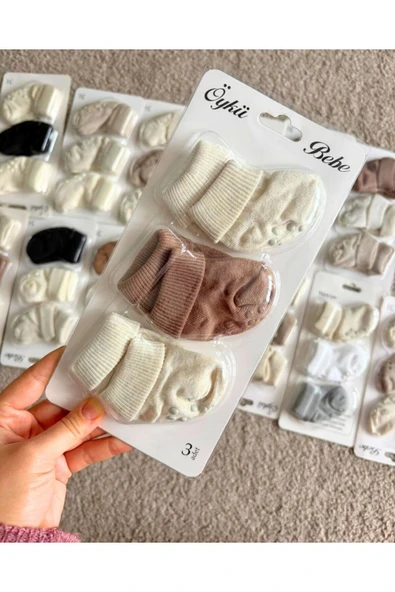 TinyAlp 3'lü Yenidoğan Organik Pamuk Yumuşak Bebek Soft Renkli Çorap
