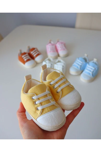 TinyAlp Yazlık Bağcıklı Müslin Kumaş Naturel Tasarım Bebek Ayakkabısı - 9