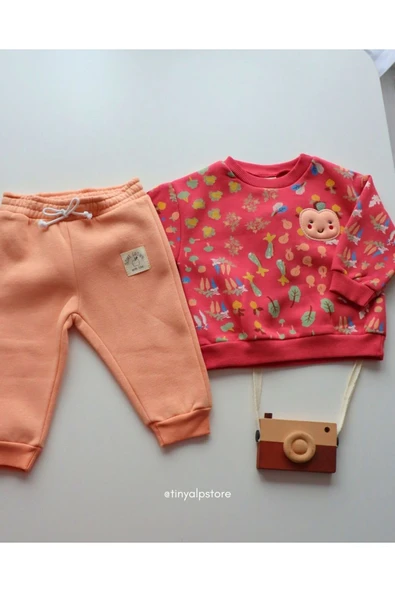 TinyAlp Desenli 3 Iplik Şardonlu Kalın Kışlık Tasarım Desenli Kız/erkek Bebek Takım